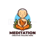 cute monk meditation mascot logo