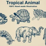 elements hand drawn tropical animal