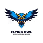 flying blue owl animal bird logo