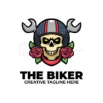 retro skull biker mascot character logo
