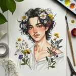 Watercolor Illustration with Dried Flowers